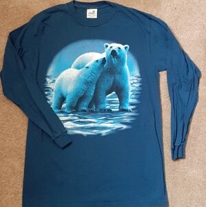 Vintage Natural Wonders Polar Bear Baby Mama long sleeve shirt M blue made USA